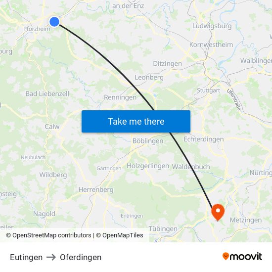 Eutingen to Oferdingen map