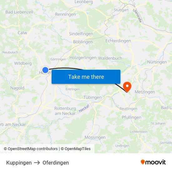 Kuppingen to Oferdingen map