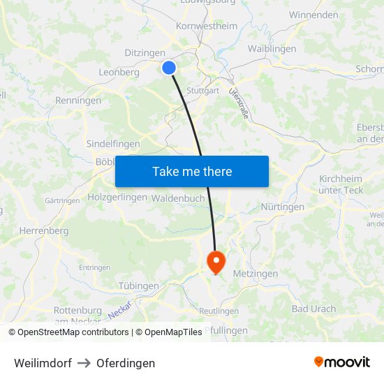 Weilimdorf to Oferdingen map