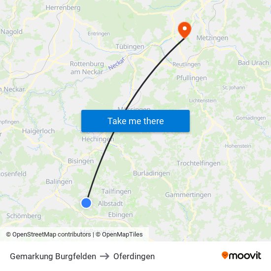 Gemarkung Burgfelden to Oferdingen map