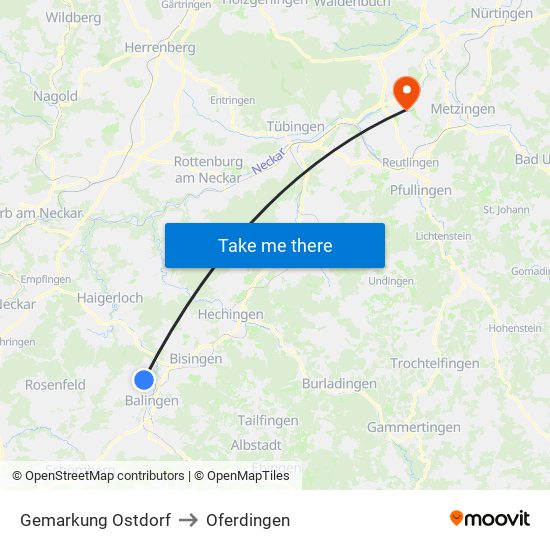 Gemarkung Ostdorf to Oferdingen map