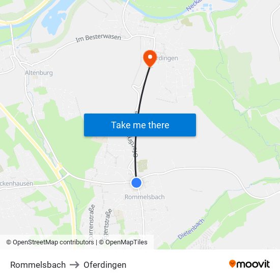 Rommelsbach to Oferdingen map