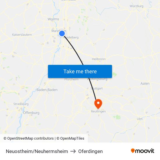 Neuostheim/Neuhermsheim to Oferdingen map