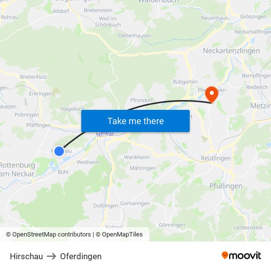 Hirschau to Oferdingen map