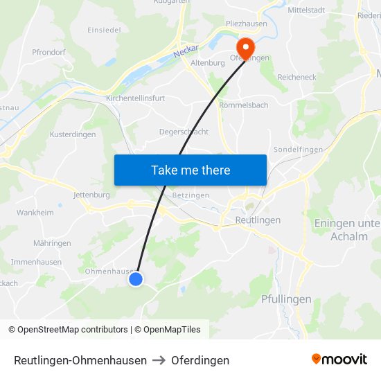 Reutlingen-Ohmenhausen to Oferdingen map