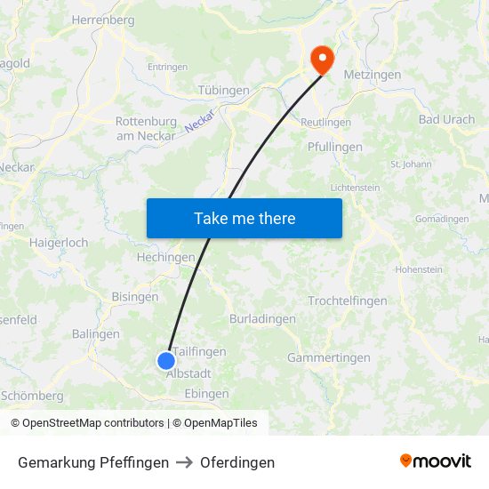 Gemarkung Pfeffingen to Oferdingen map