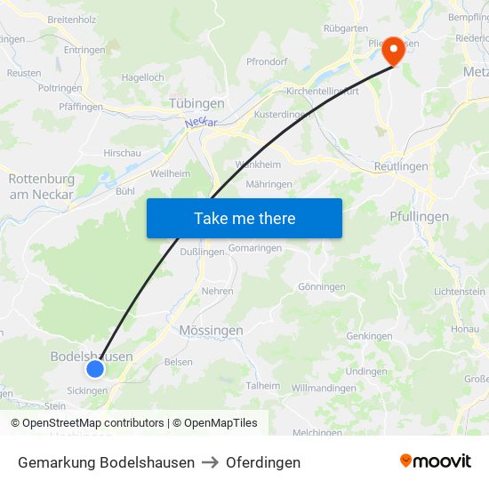 Gemarkung Bodelshausen to Oferdingen map