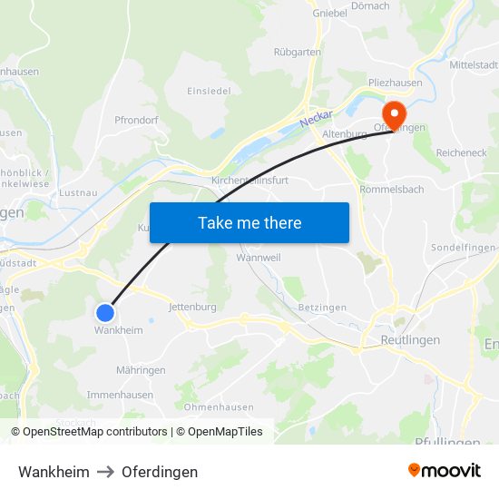 Wankheim to Oferdingen map