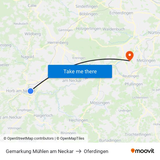 Gemarkung Mühlen am Neckar to Oferdingen map