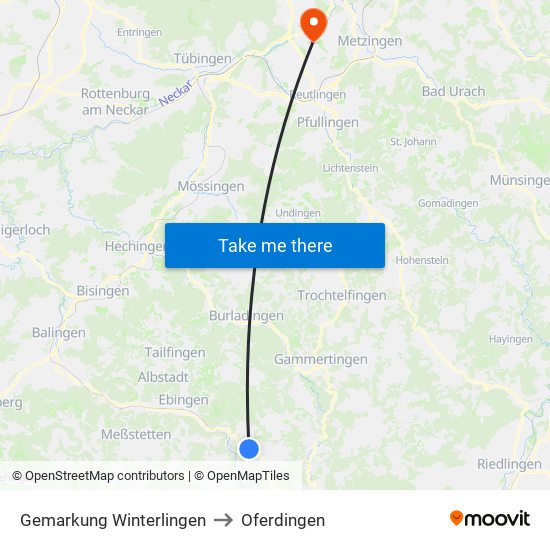 Gemarkung Winterlingen to Oferdingen map