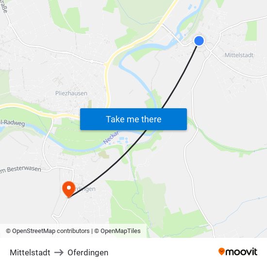 Mittelstadt to Oferdingen map