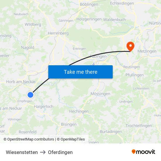 Wiesenstetten to Oferdingen map