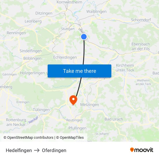 Hedelfingen to Oferdingen map