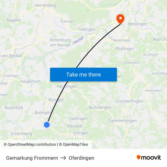 Gemarkung Frommern to Oferdingen map