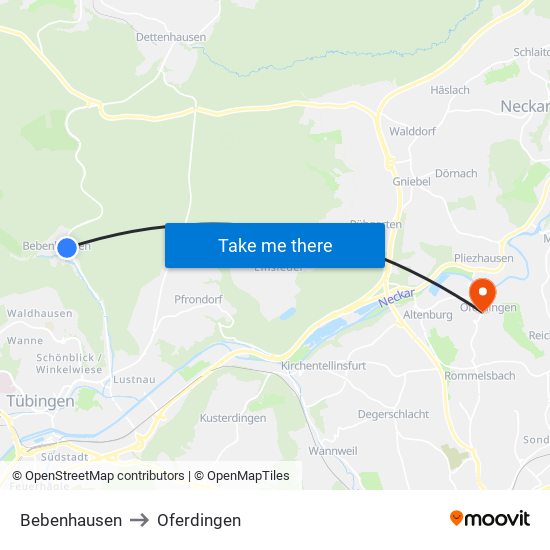 Bebenhausen to Oferdingen map