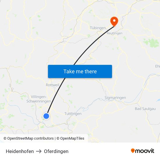 Heidenhofen to Oferdingen map