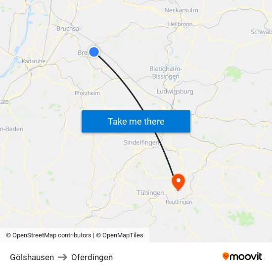 Gölshausen to Oferdingen map