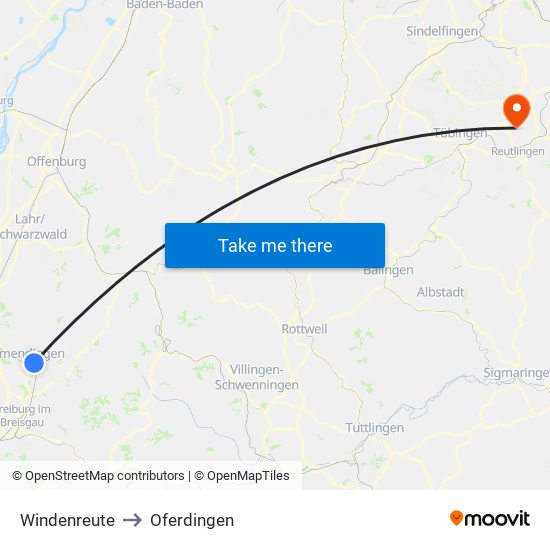 Windenreute to Oferdingen map