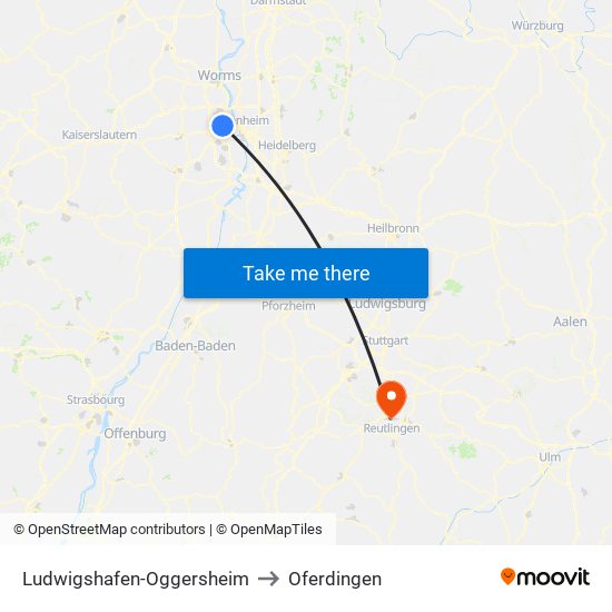 Ludwigshafen-Oggersheim to Oferdingen map