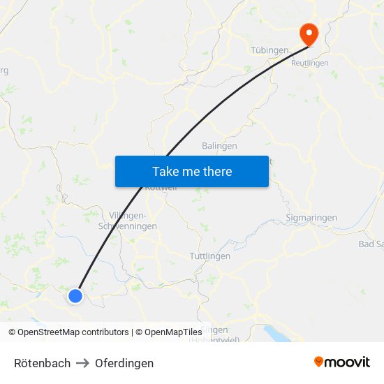 Rötenbach to Oferdingen map