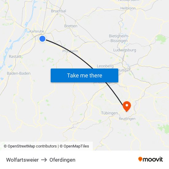 Wolfartsweier to Oferdingen map