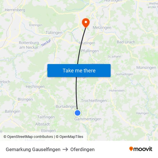 Gemarkung Gauselfingen to Oferdingen map
