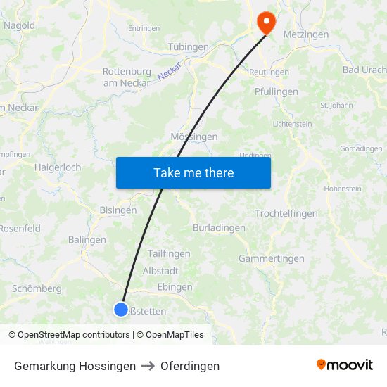 Gemarkung Hossingen to Oferdingen map