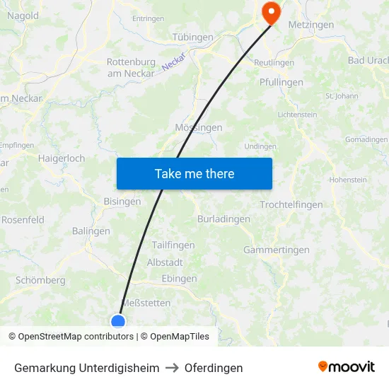 Gemarkung Unterdigisheim to Oferdingen map