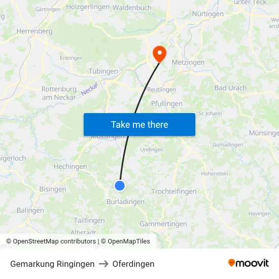 Gemarkung Ringingen to Oferdingen map