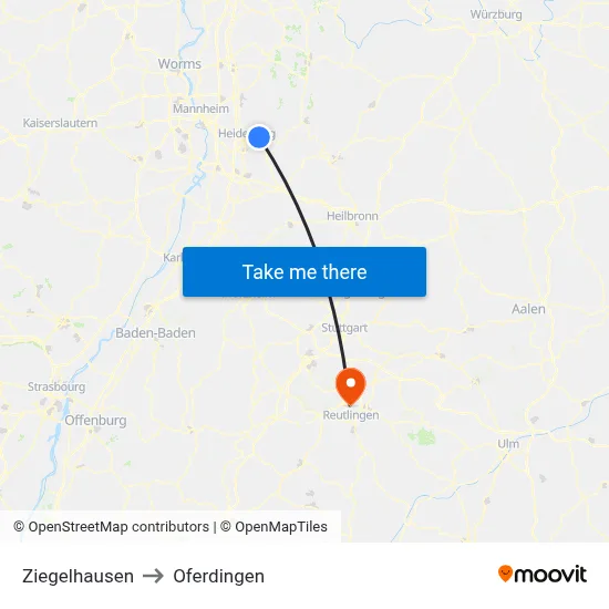Ziegelhausen to Oferdingen map