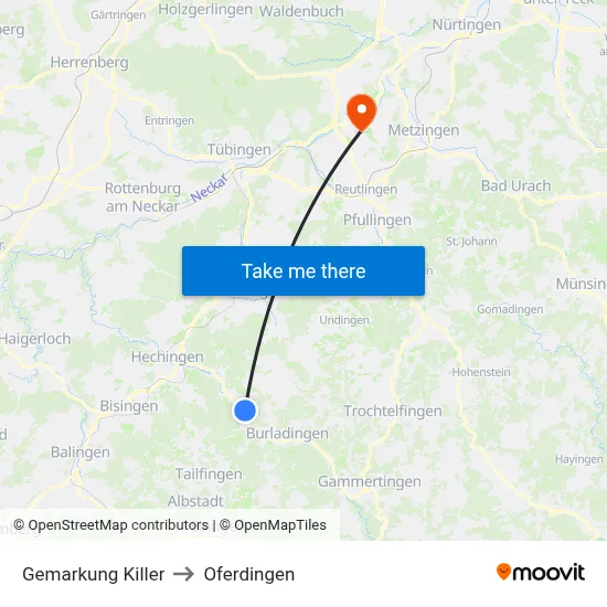 Gemarkung Killer to Oferdingen map