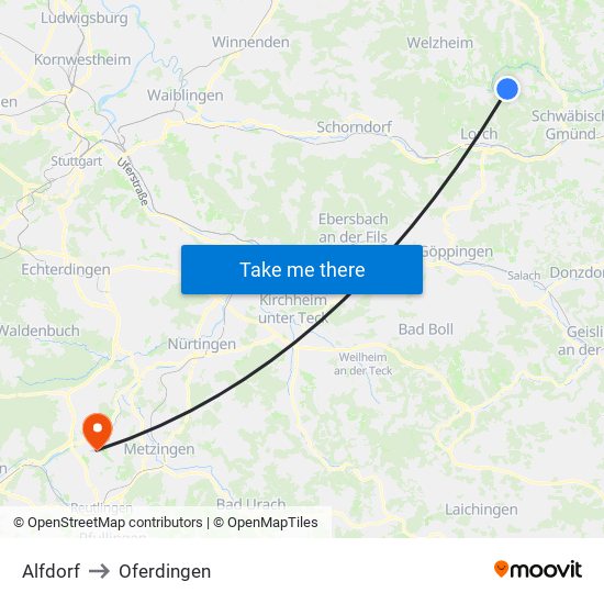 Alfdorf to Oferdingen map