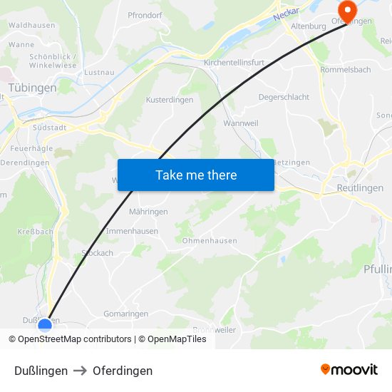 Dußlingen to Oferdingen map