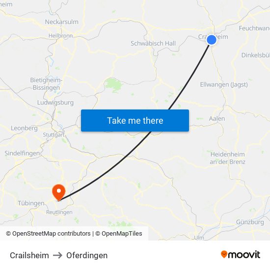 Crailsheim to Oferdingen map