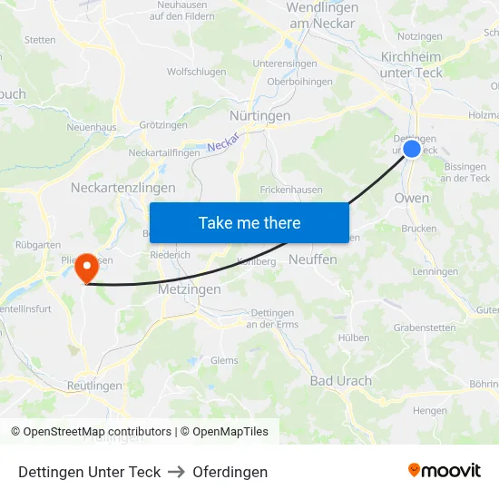 Dettingen Unter Teck to Oferdingen map