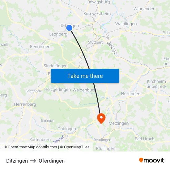 Ditzingen to Oferdingen map