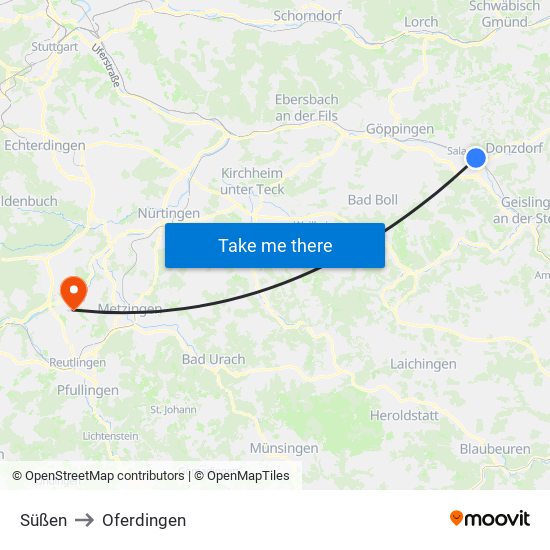 Süßen to Oferdingen map