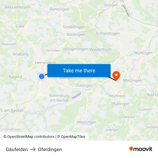 Gäufelden to Oferdingen map
