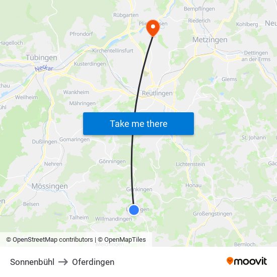 Sonnenbühl to Oferdingen map