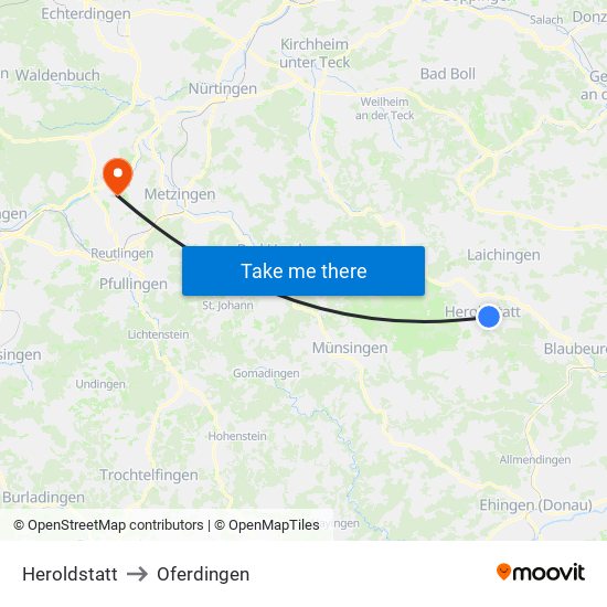 Heroldstatt to Oferdingen map