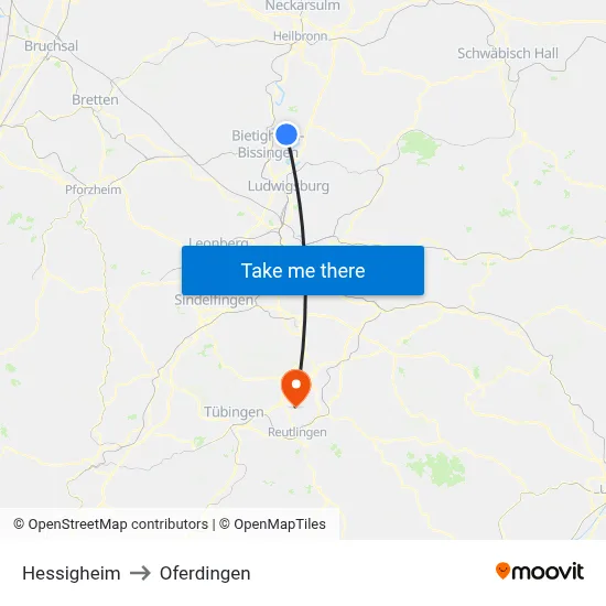 Hessigheim to Oferdingen map