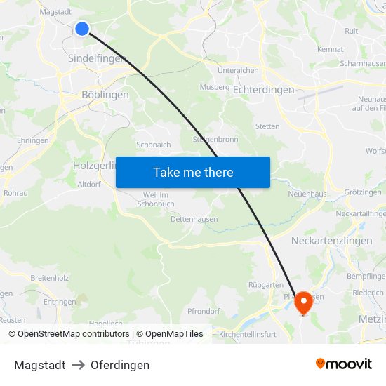 Magstadt to Oferdingen map