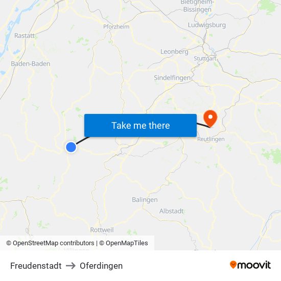 Freudenstadt to Oferdingen map