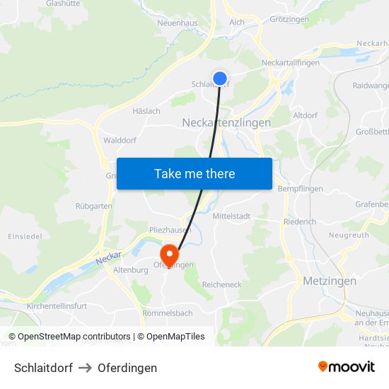 Schlaitdorf to Oferdingen map