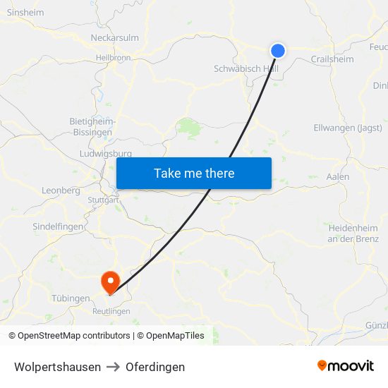 Wolpertshausen to Oferdingen map