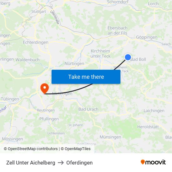 Zell Unter Aichelberg to Oferdingen map