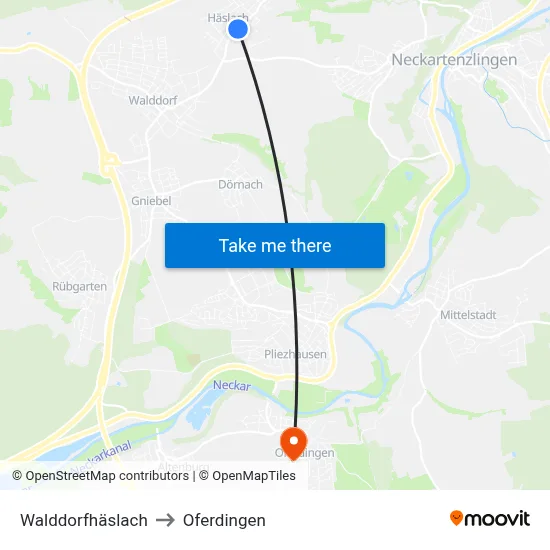 Walddorfhäslach to Oferdingen map