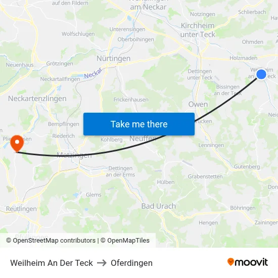 Weilheim An Der Teck to Oferdingen map