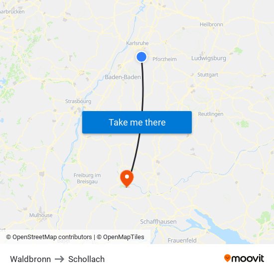 Waldbronn to Schollach map