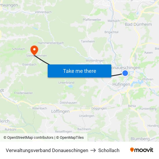 Verwaltungsverband Donaueschingen to Schollach map